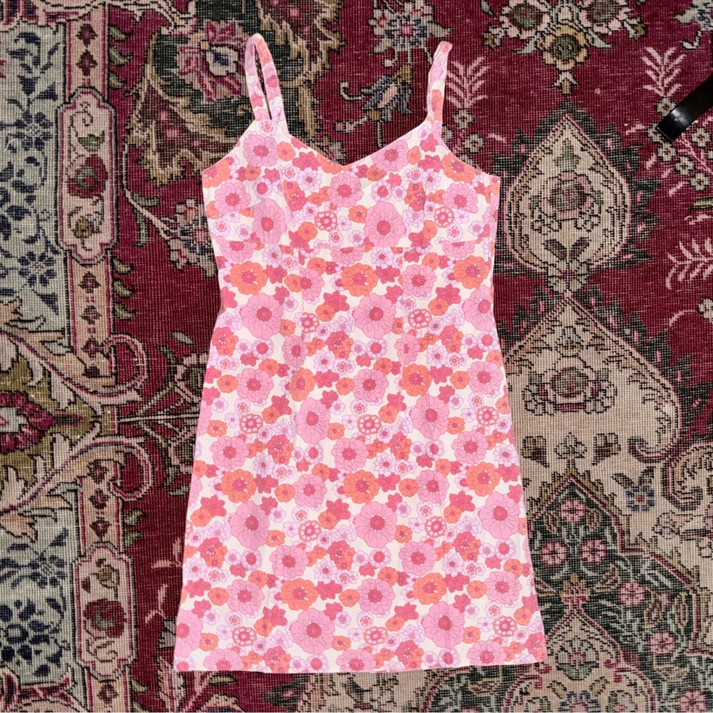 Old Navy Mini Dress Womens 4 Pink‎ Floral Excellent Retro Cami Sun Dress